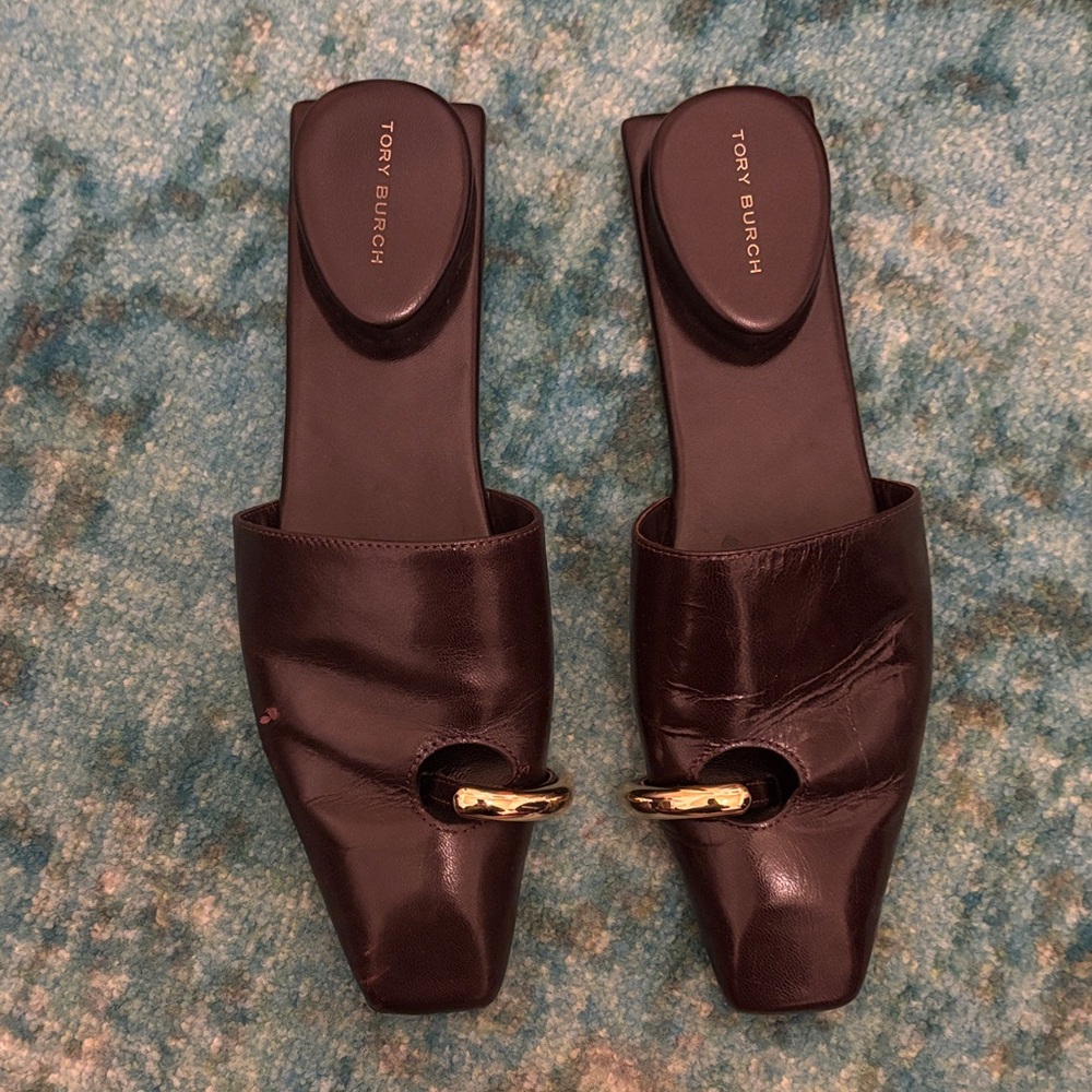 Tory Burch Gold Pierced Leather Mule with Gold Accent
